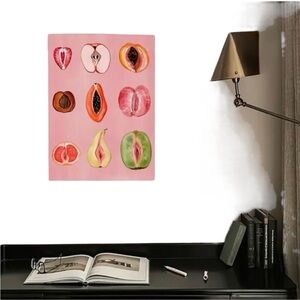 Pink Fruit Wall Art Vintage Fruity Sliced Food 
Feminine Paintings Print NWOT